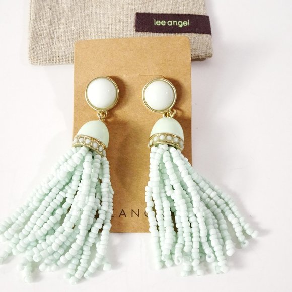 Lee angel Mint Green shiny ball Enamel Crystal Waterfall Bead earrings NWT 138 - Picture 3 of 6